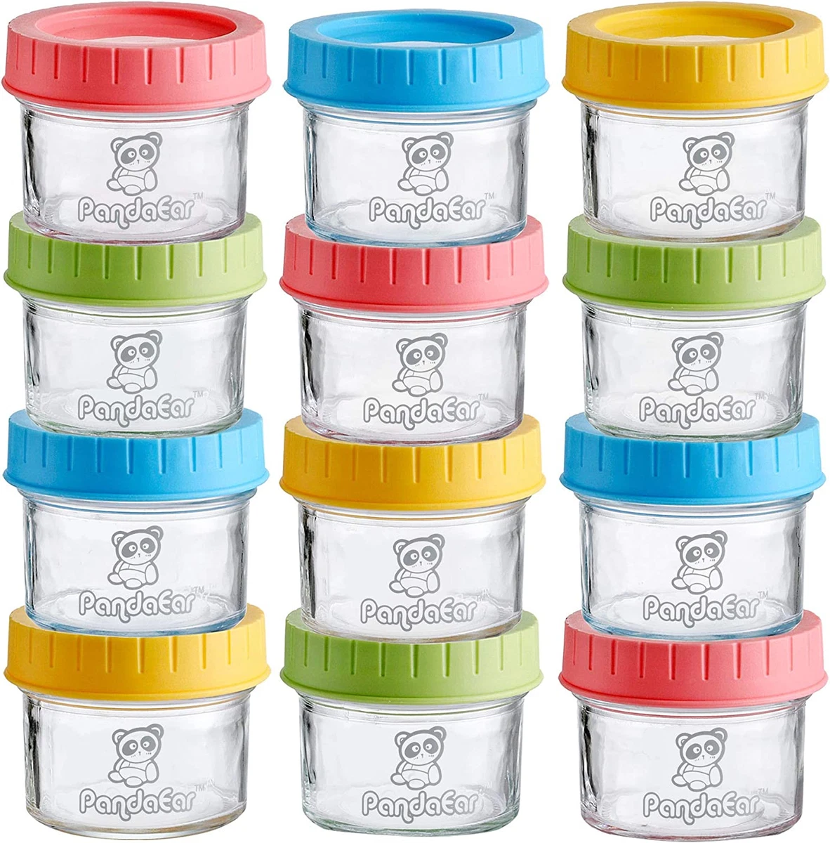 Pandaear 12 Pack Glass Baby Food Storage Jars 4 Oz Reusable