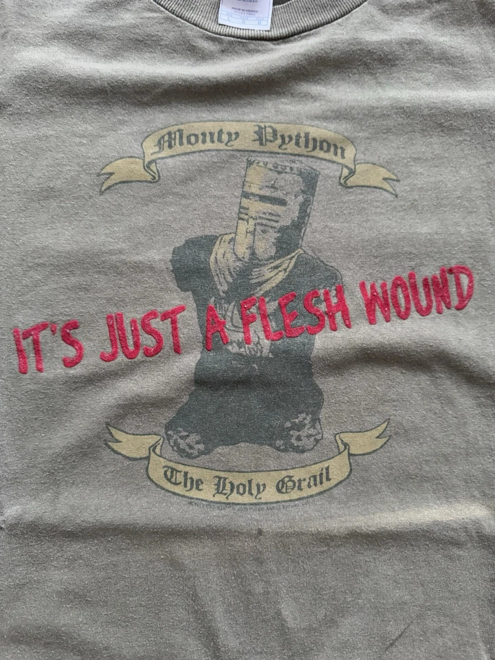 Vintage Monty Python Just A Flesh Wound T-Shirt Green Size Large - Image 2 of 4