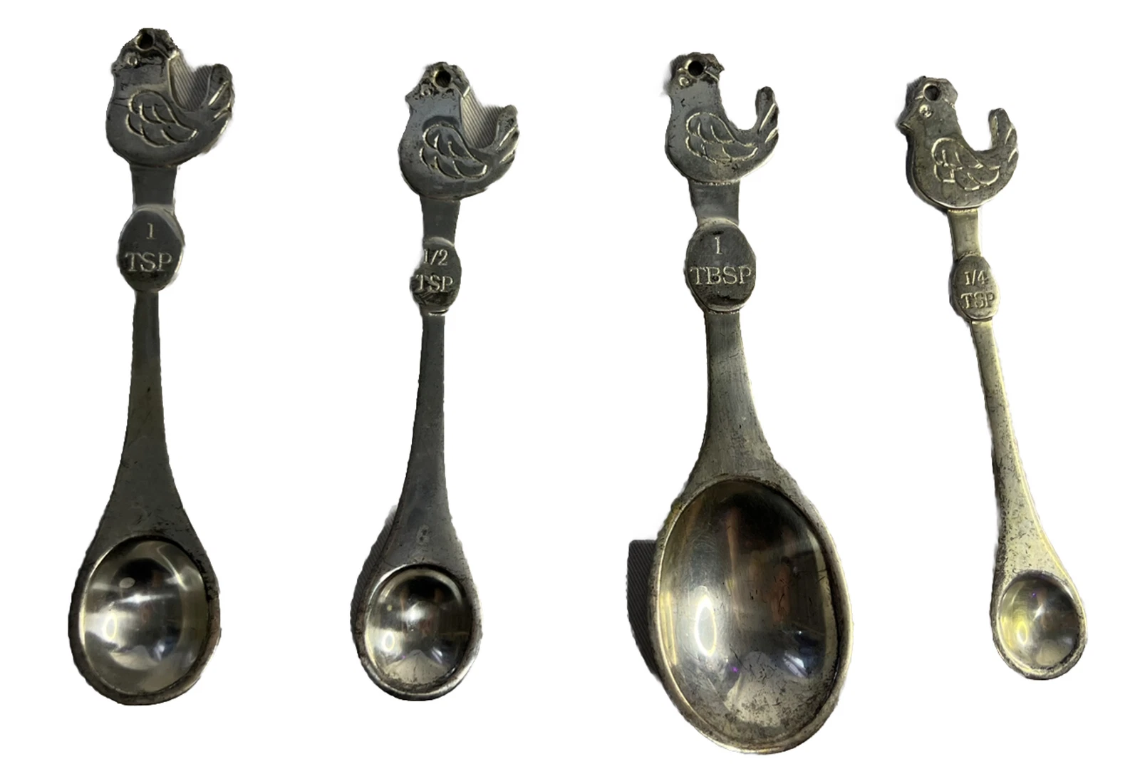 4 chicken measuring spoons kitchen silver color