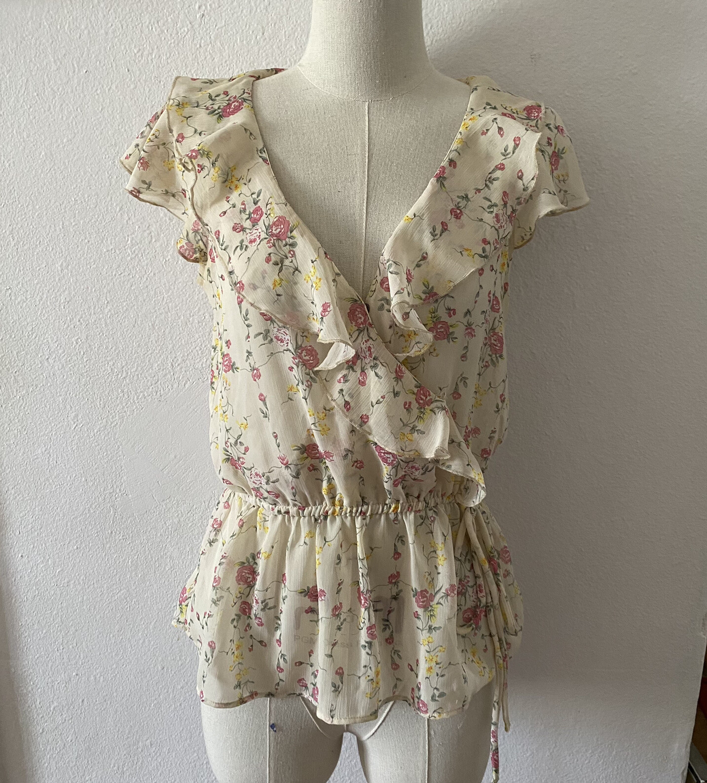 Blouse Forever 21 Avec Col Volant Et Imprimé Cygne - Taille S, Grise, Occasion Très Bon état - Style Romantique