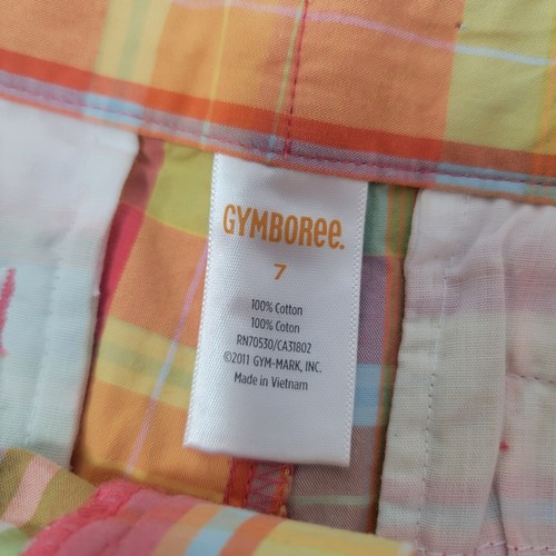 Gymboree Girl's Orange Green Blue Plaid Shorts Size 7 NEW Cotton 2011 7" Inseam - Picture 2 of 6