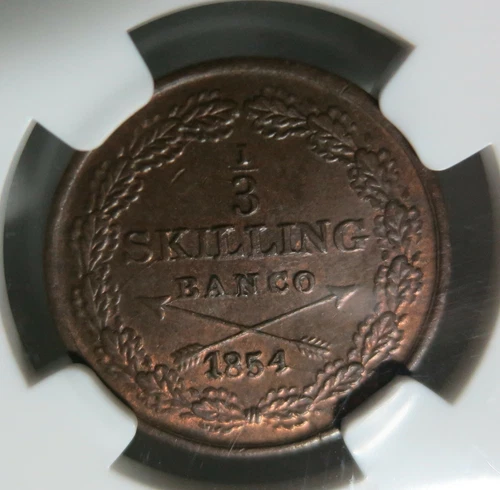 SWEDEN Norway 1/3 skilling 1854 NGC MS 64 BN UNC Bronze King Oscar Arrow Graded