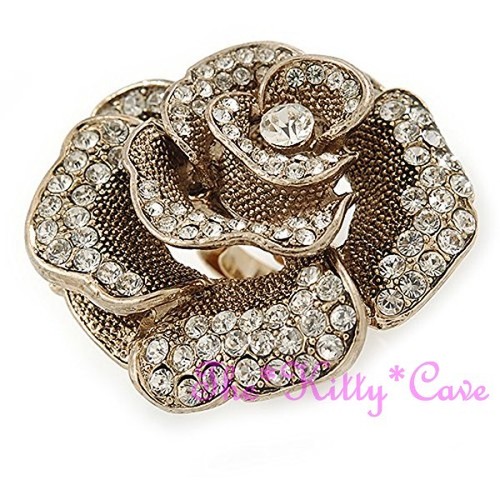 Grosse Artisant Sculpté 3D Rose Floral Fleur Vintage Anneau W Cristaux Swarovski - Picture 8 of 11