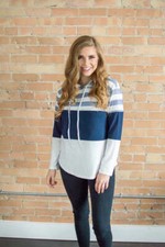 Striped Hoodie Navy and White