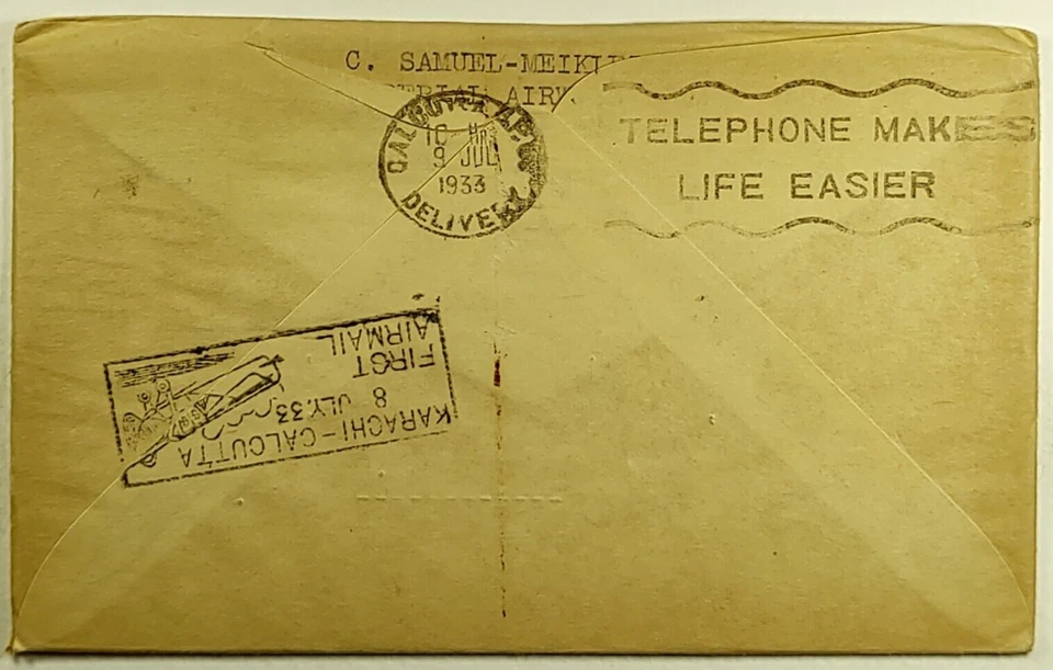 1933 First FLight Cover Imperial Airways London England - Karachi/Calcutta India - Image 2 of 2