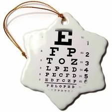 3dRose Eye Chart alphabet in black 3 inch Snowflake Porcelain Ornament
