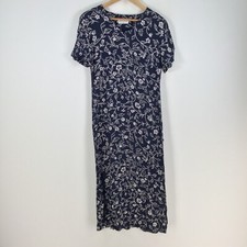 VINTAGE Dolina womens maxi dress size 10 navy blue floral short sleeve 083130