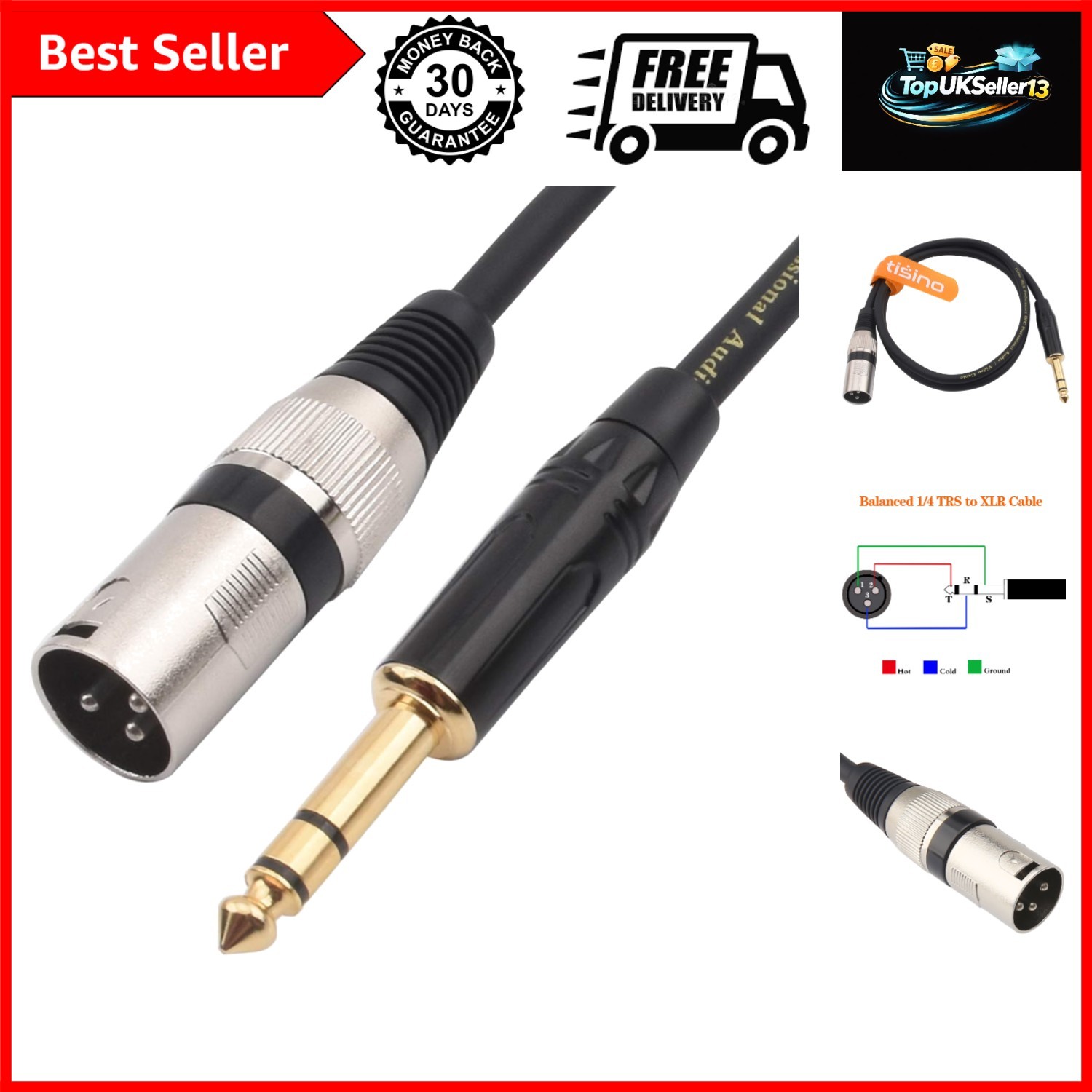 1/4 Inch TRS to XLR Male Balanced Signal Interconnect Cable Quarter inch to X...