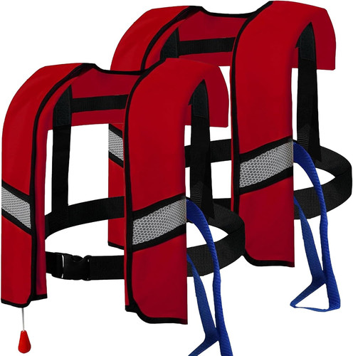 2-Pack 150N Automatic Inflatable Life Jacket Adjustable Nylon Swim Vest with CO
