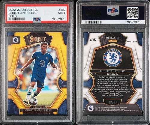Christian Pulisic 2022-23 Panini Select EPL Mezzanine Gold Prizm /10 PSA 9 POP 2