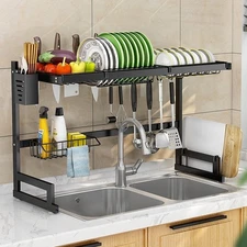2-Tier Stainless Steel Dish Rack Over The Sink, Large Drainer to Save Space