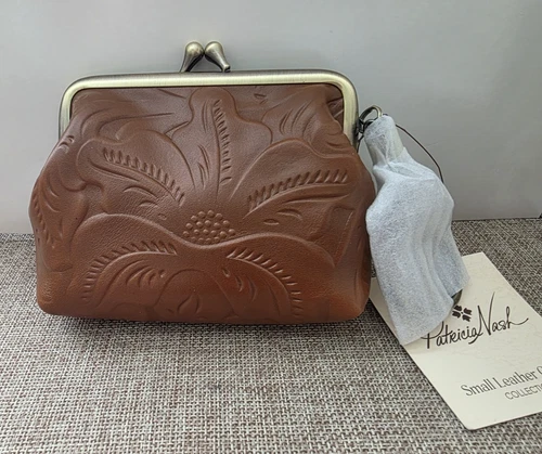 Patricia Nash Leather Tooled Borse Florence Tan Framed Coin Purse NWT