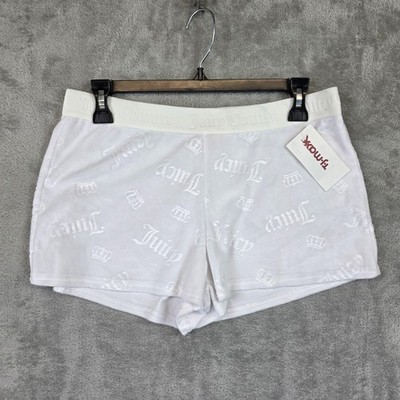 Juicy Couture Sleep Shorts Womens M White Velour Embossed Logo Crown Lounge