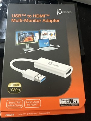 New j5Create USB to HDMI Multi-Monitor Adapter JUA254 Mac & Windows Compatible