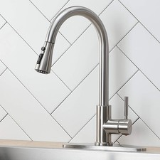 Kitchen Faucet, Brushed Nickel Kitchen Sink Faucet with Pull Down Sprayer, Hi...