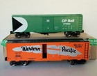 MENARDS 2 Box Cars Western Pacific,  Canadian Pacific Rail O Gauge — photo 1