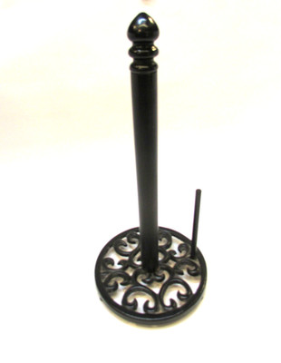 Black Cast Iron Base Steel Pole 13+'' Tall Standing Vertical Paper Towel Holder A