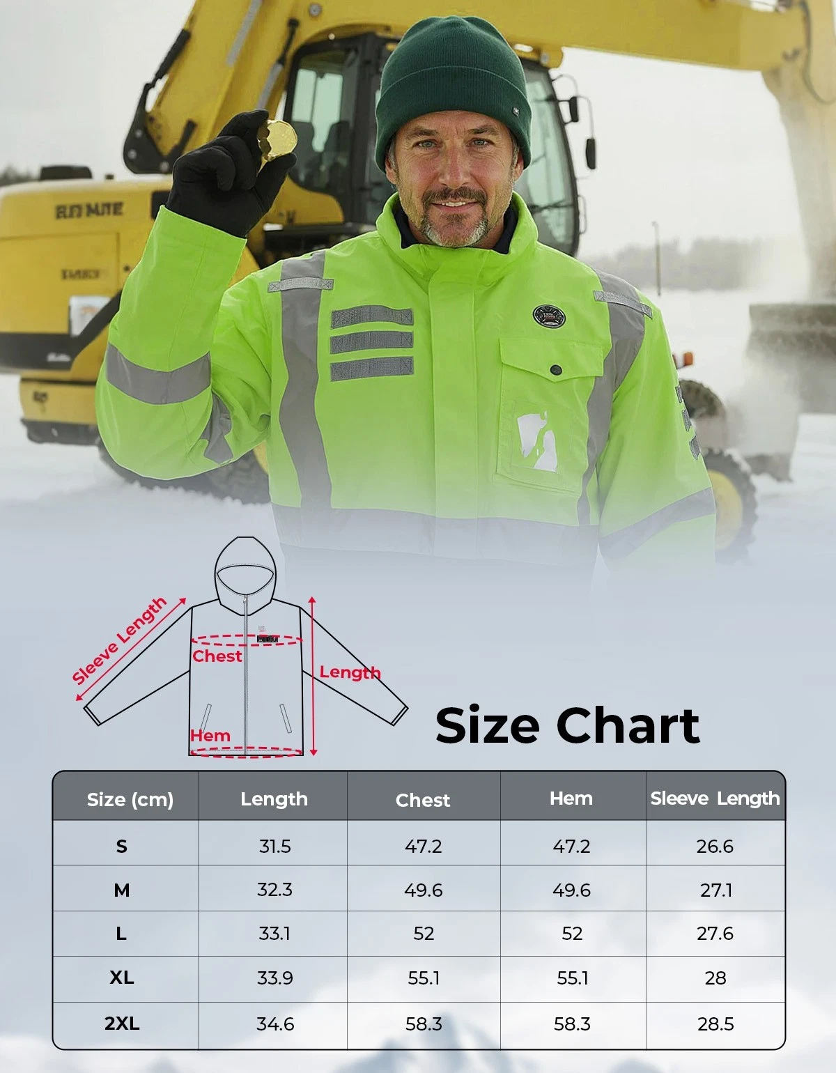 Hi-Vis Heated Work Jacket Electric Thermal Safety Workwear w/ 10000mAh Battery image 6