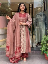 Women's Printed Cotton Kurta Pant Set with Dupatta Indian Ethnic Salwar Suit