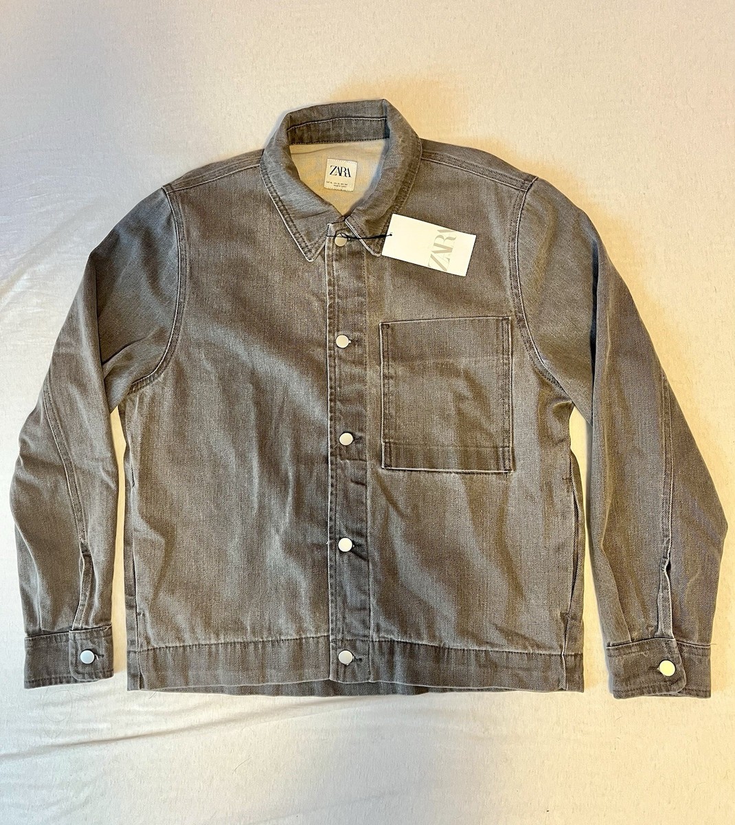 Zara Men’s Jacket XL Anthracite Grey Denim Overshirt Pocket NWT
