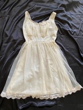 Vintage 1960s Ivory Lace Embroidered Babydoll Half Slip Coquette Small MCM