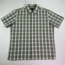 Van Heusen Men's Shirt Large Button Up Short Sleeve Plaid Casual Classic
