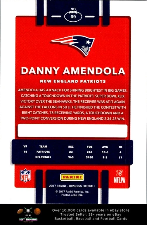 2017 Donruss FOOTBALL #69 Danny Amendola - Image 2 of 2