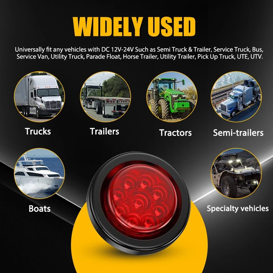 Luces marcadoras redondas 9 LED para remolque DOT rojas de 2" 5 pulgadas con ojal para camión autocaravana autobús Foto 2 de 4