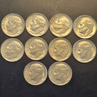 Lot of 10 1964 Roosevelt silver dimes.Au/Unc