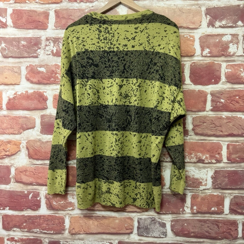 Suéter Sisley Mujer Medio Verde Gris 100% Lana Rayas Tejido Abstracto Italia Foto 4 de 4