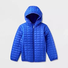 Kids' Hooded Puffer Jacket - Cat & Jack Athens Blue M