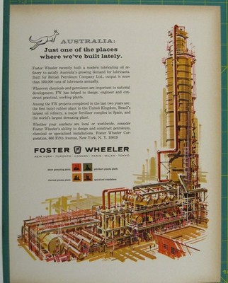 Print Ad Australia Foster Wheeler Oil Refinery Petroleum Plant Engineering 1960s