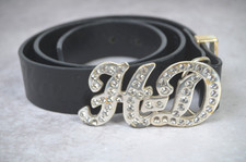 Harley Davidson Rhinestone HD Initials On Belt Buckle Leather Black Belt Size S