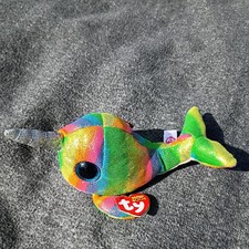 TY Beanie Boos Nori Narwhal Whale Plush Stuffed Animal Toy Rainbow 6 Inch New