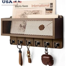 Wood Wall Key Holder Storage Organizer Mail Rack Modern Hooks Simple Design New