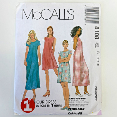 McCALLS 8108 Uncut Sewing Pattern 1 Hour Dress 2 Lengths 8 10 12 Easy