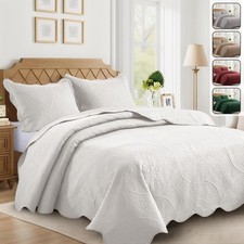 Floral Quilted Coverlet Quilt Set 3 Piece Reversible Soft Bedspread Queen King