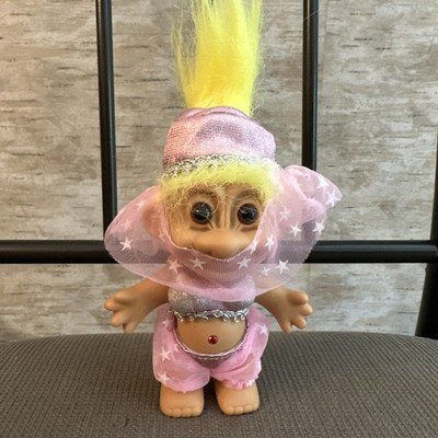 Vintage Troll Harem Girl Belly Dancer 5'' Tall, Yellow Hair, Ruby Gem Navel
