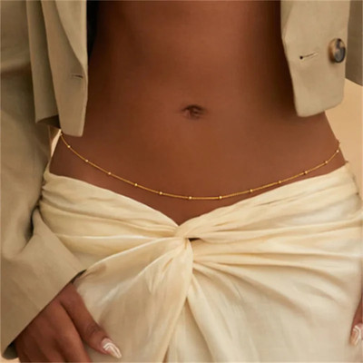 Girls Simple Beaded Belly Chains for Women Antique Gold Color Metal Beach Bikini
