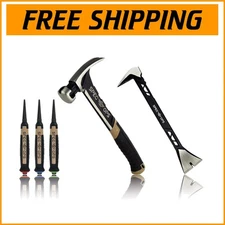 Ultimate 3-Piece Tool Set: Precision Hammer, Pry Bar & Nail Set for Contractors