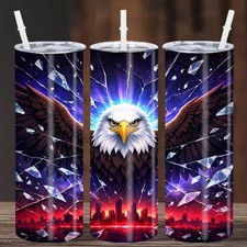 Bald Eagle Cracked Glass 20oz Stainless Steel Insulated Tumbler with Straw