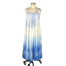 STORIA VICI Blue Dip Dye Ombre Maxi Dress Size Small Tasseled Boho Flowy