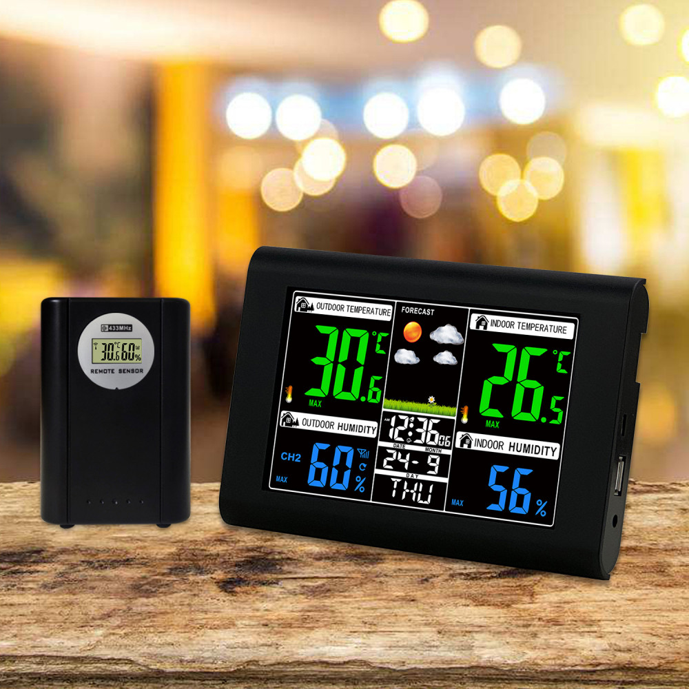 Wireless Indoor & Outdoor Weather Station Clock Calendar Digital LCD Thermometer