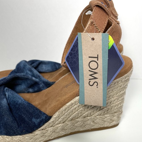 Tom’s Marisela Wedge Sandal Espadrille Platform Navy Washed Tie Dye Sz 7 - Foto 11 di 15