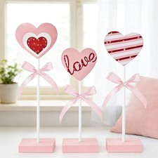 3 Pcs Valentine's Day Wooden Sign Tiered Tray Decorations for Home Pink