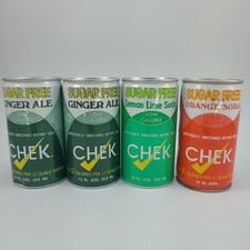 Vintage 1978 CHEK Sugar Free Soda Cans - Ginger Ale, Lemon Lime, Orange - 4 Cans