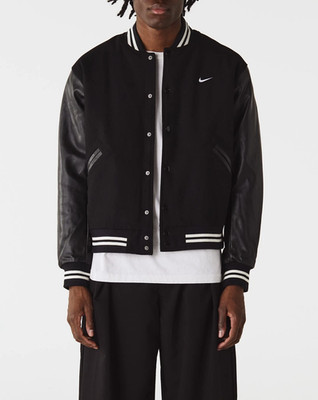 Nike Authentics Varsity Jacket Wool Leather Black Men's Size Large FD7845-010