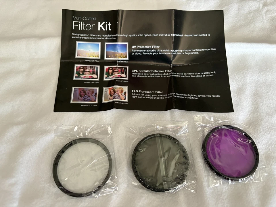Vivitar 58mm Multi-Coated 3 Piece Filter Kit UV / CPL / FLD with Storage Wallet - Image 4 of 4
