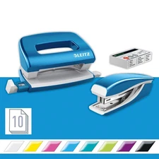 Leitz 55612036 Mini Stapler and Hole Punch Set, Staple or Punch Up to 10 Sheets,