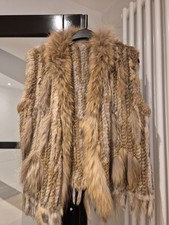 Real rabbit fur waistcoat/ gilet, beige/ brown, size M-L